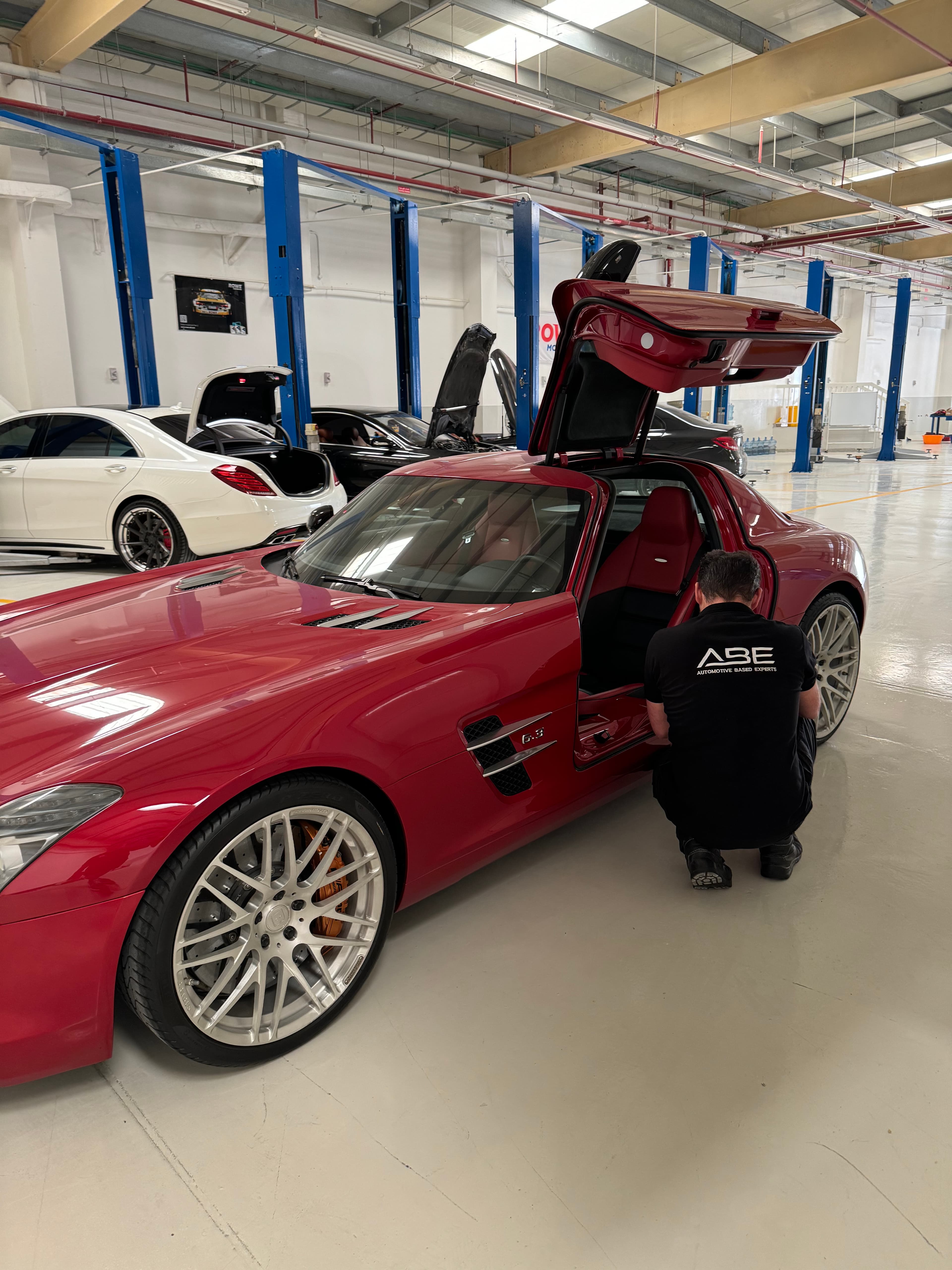 Mercedes-Benz SLS AMG serviced at ABE in Dubai